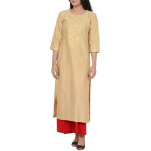 Cotton Silk Kurta with Gota Work in Beige