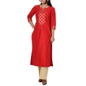 Cotton Silk Kurta with Gota Work Red